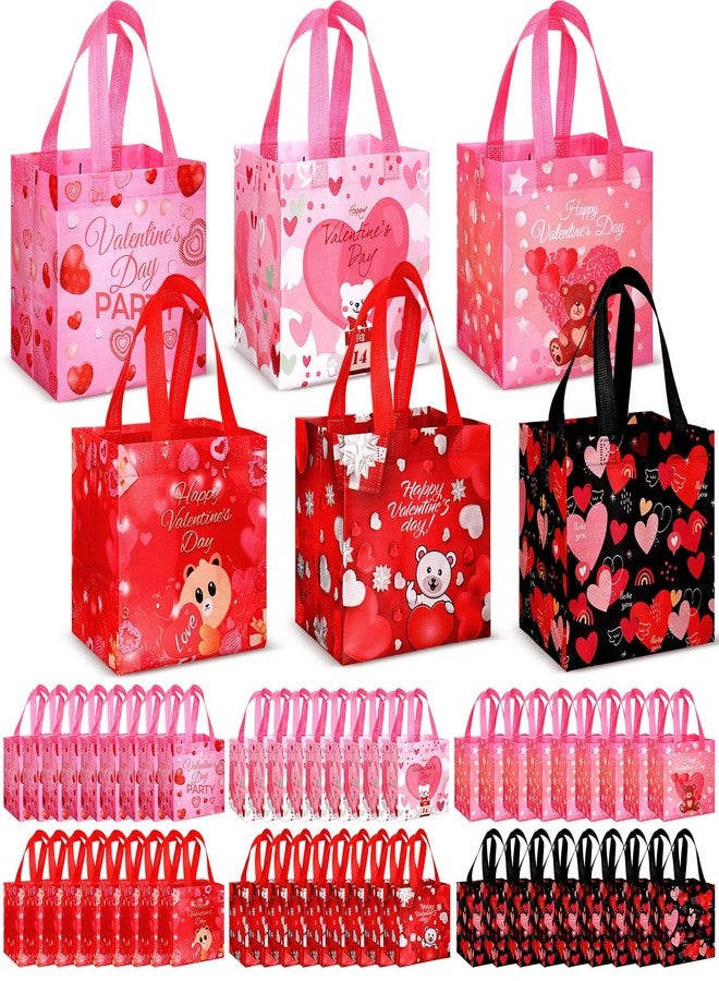 Clysee 60 Pcs Valentine's Day Gift Bags with Handles Non Woven Reusable Treat Bags Waterproof Tote Bags for Kids Gift Wrapping - Image 1